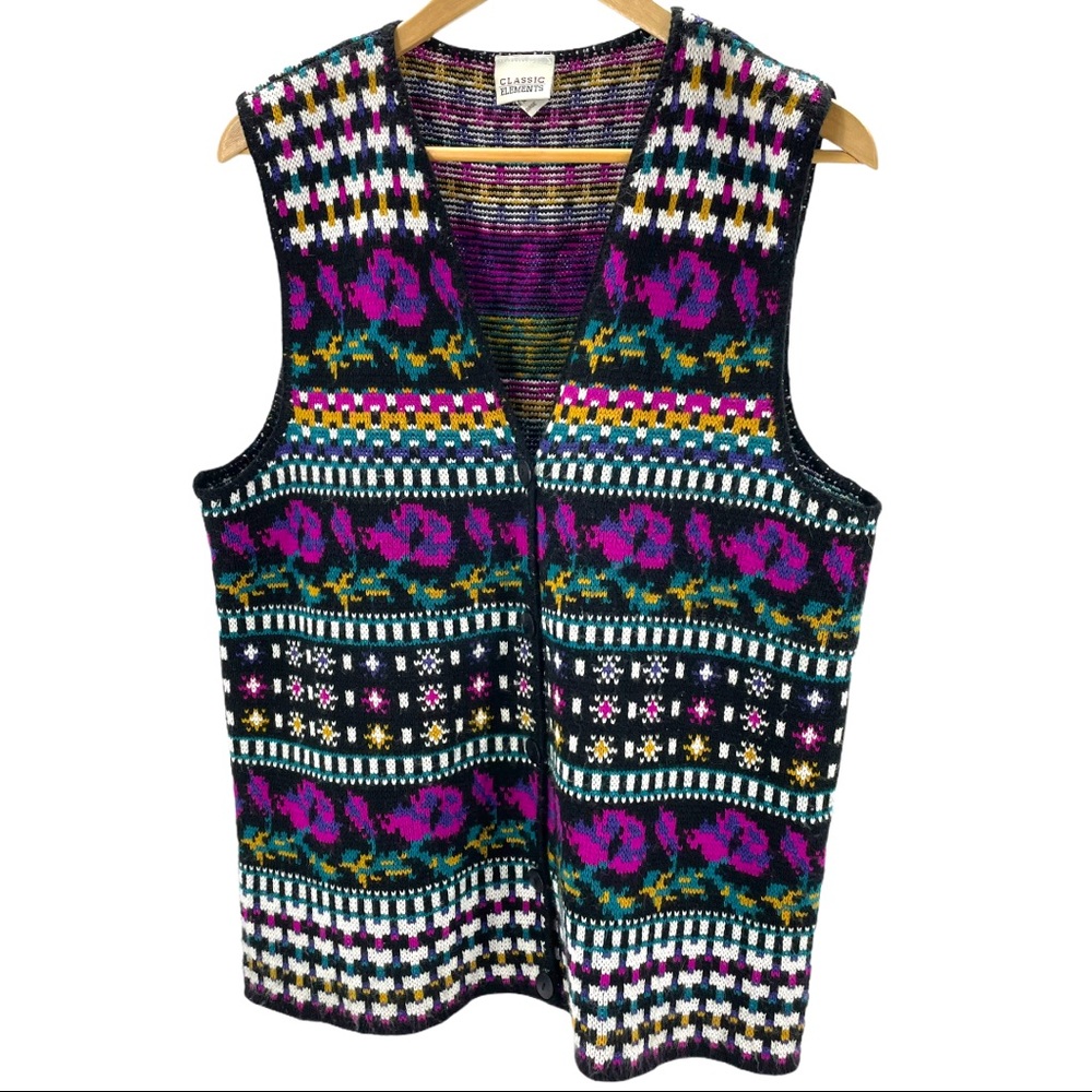 Vintage Acrylic Floral Bright Colorful Unique Sweater Vest